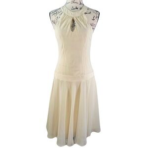 Bice Halter Flounce Ivory Dress